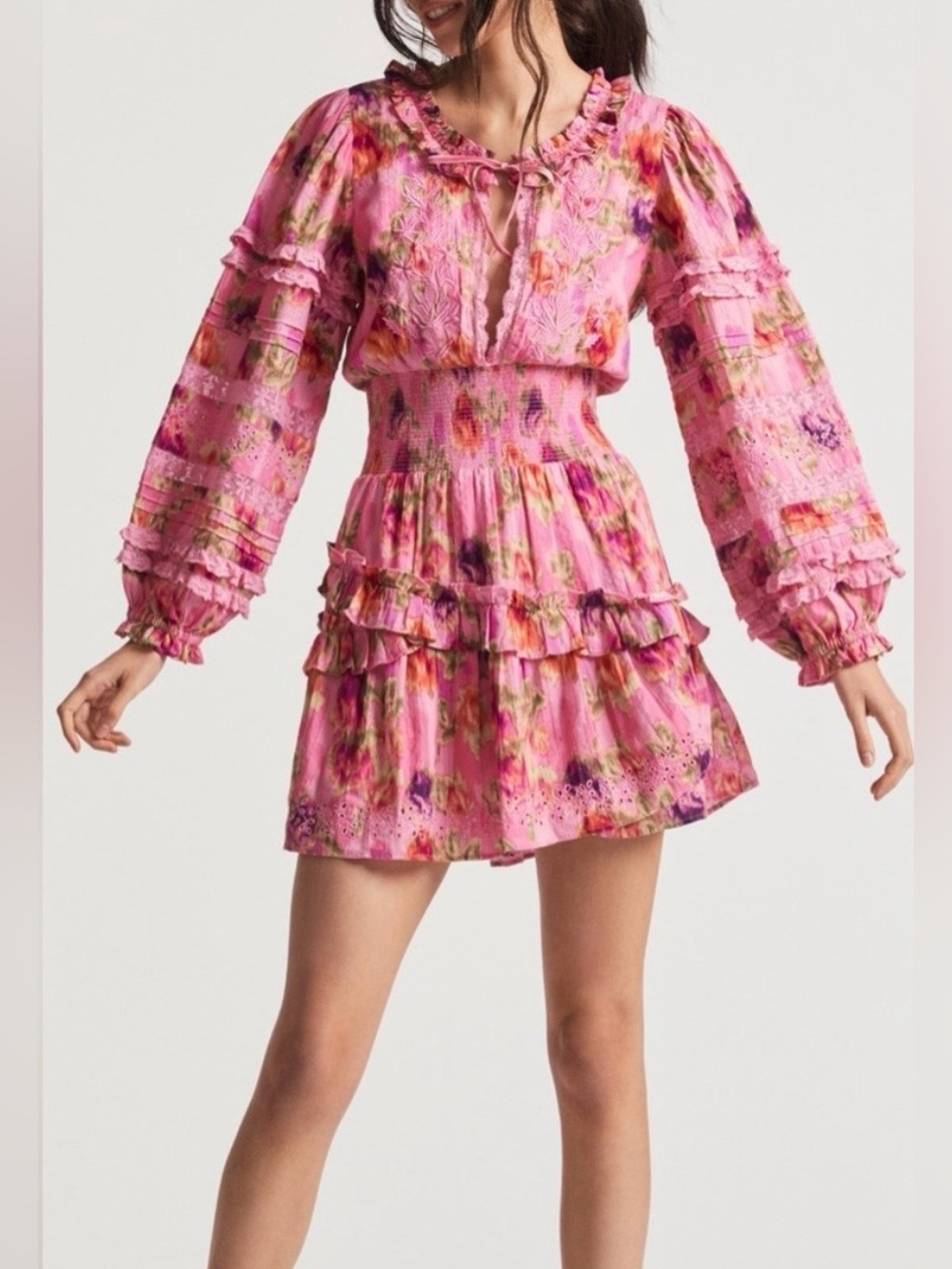 LoveShackFancy Clarkie Wild Pink Rose Women’s Mini Dress Size Medium